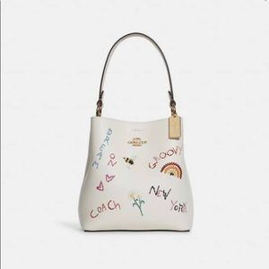 💕Coach Small Town Bucket Bag with Diary Embroidered Print. New